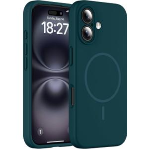 Magnetic for iPhone 16 Case, Compatible with MagSafe, Full Camera Protection, Military-Grade Protection 3.0mm Thicken Silicone Phone Cover for 16 6.1",Blackish Green