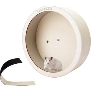 6inch Wall-Mount Silent Hamster Wheel, Wooden Small Animal Exercise Wheel with Removable & Washable Track for Gerbil, Mouse, Syrian Hamster6in