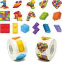 1000Pcs Block Stickers for Kids, 2 Roll Colorful Bricks Paper Self Adhesive Heart House Decal Peel and Stick Removable Toy Brick Lover Gift Birthday Party Supplies Bulk Decor Game