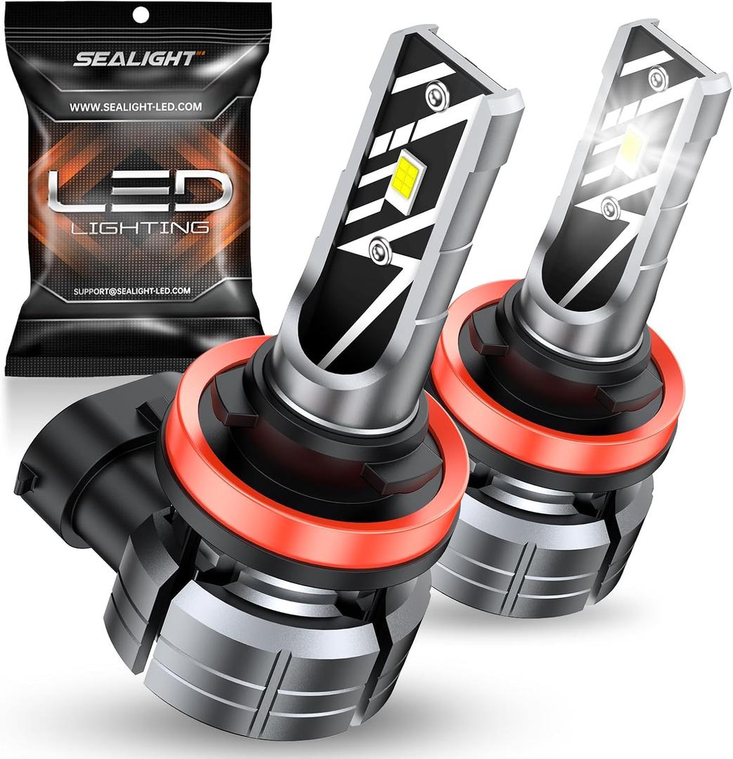 SEALIGHT H11 LED Fog Light Bulbs, 10,000LM 600% Brightness, H11 H16 H8 LED Bulb Fog Lights Compatible, 6000K Cool White Non-Polarity, Pack of 2  For Fog Lights and DRL Use
