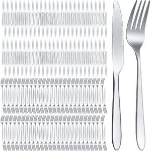 Nuenen 300 Pcs Forks and Knives Stainless Steel Silverware Set Include 150 Dinner Forks and 150 Knives Flatware tableware Cutlery Set for Home Restaurant, Mirror Polished, Dishwasher Safe
