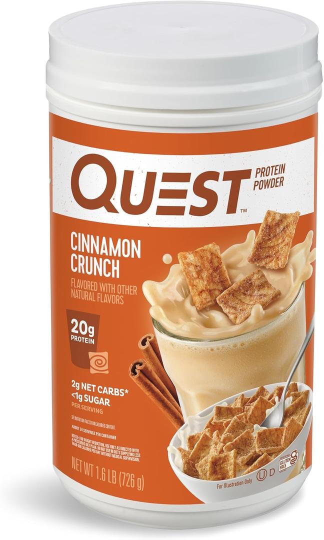 Quest Nutrition Cinnamon Crunch Protein Powder, 20g Protein, 2g Net Carb, 1g Sugar, Low Carb, Gluten Free, 1.6 Pound, 24 Servings (EXP 05/28/28)