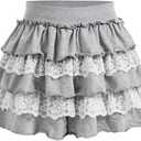 SHENHE Women's Y2k Ruffle Shorts Tiered Layer Lace High Waist Kawaii Coquette Shorts (L)