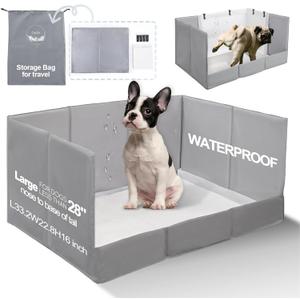 Dog Litter Box, Pee Pad Holder Foldable, Indoor Dog Potty Tray for Puppy & Medium Dogs, High Walls, Seamless, No Assembly, Waterproof, Easy to Clean, No Spill,Portable for Travel (Large for Dog 28" Length, Grey)
