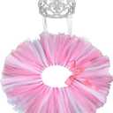 2 Pcs Dog Crown Headband Dog Tutu Dress Set Crystal Rhinestone Tiara Crown Tutu Skirt Pet Dress Costume for Puppy Birthday Party Wedding Photo Prop Costume(X-Large,Rose Red, White)