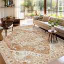 Boho Area Rug 6x9 Washable Large Vintage Rug for Living Room Bedroom Office Kitchen Entrance Dining Room Non Slip Soft Low-Pile Farmhouse, Caramel/Beige/Multi