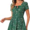 Allegra K Women's Printed Dress Summer 2025 Casual Square Neck Short Sleeve Fit and Flare Dresses (Medium, Dark Green-floral)