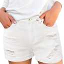luvamia Women's Ripped High Waisted Denim Shorts Stretchy Cuffed Hem Jean Shorts S