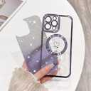 NITITOP Compatible with iPhone 12 Pro Max Case Cute Clear Glitter [Compatible for MagSafe] Plating Heart Sparkle Bling Magnetic Girl Women Electroplated Frame Camera Protection Back Cover - Purple