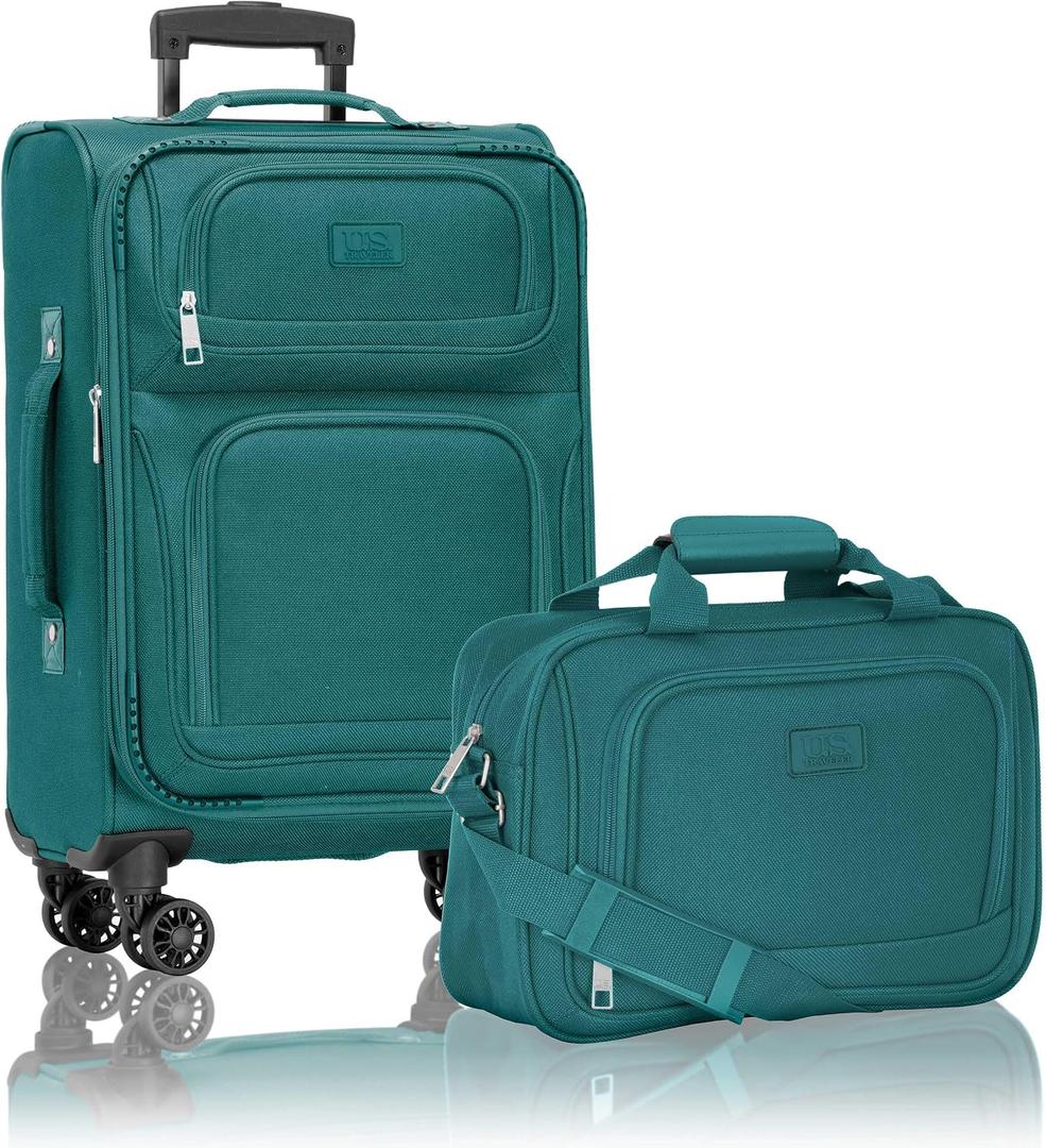 U.S. Traveler Rio Lightweight Softside Rolling Carry-on Suitcase, 4-Wheel Set, Teal, 22"/14"