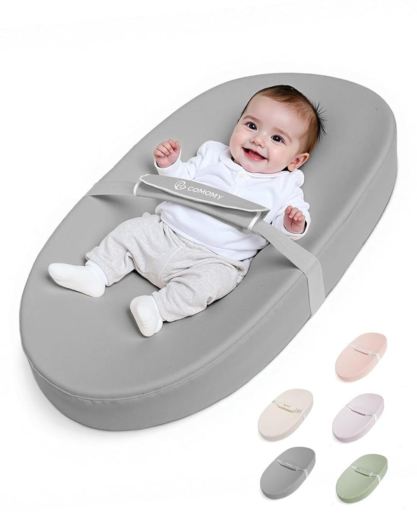 COMOMY Baby Changing Pad with Wipeable & Waterproof PU Cover, Contoured Diaper Changing Pad for Dresser with Non-Slip Safety Belt, Portable and Lightweight, Large Cushioned Foam, Gray