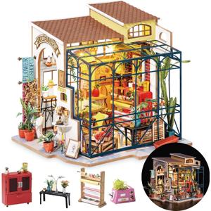 Rolife DIY Miniature House Kit Flower Shop, Tiny House Kit for Adults to Build, Mini House Making Kit with Furniture, Halloween/Christmas Decorations/Gifts for Family and Friends(Emily's Flower Shop)