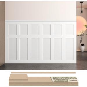LONGKING Premade Board and Batten Wainscoting Kit, MDF Paintable Accent Wall Panels with Edge Trim, Pre-Cut Ready to Assemble Moulding for Interior Home Decor, Covers 93.93 x 56 in.