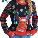 LANPULUX Christmas Sweater for Women Crewneck Adorable Ugly Christmas Sweater Family Matching Outfits Loose Pullover Knitwear (Small, Light Up)