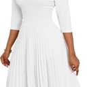 CLOCOR Midi Dresses for Women Casual Wrap Flared Pleated Dress A Line 3/4 Sleeve V Neck Church Cocktail Wedding Guest Dress (1-white) 
XL