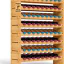 NutriChef 72 Bottle Wine Rack Stackable Bamboo Freestanding, 8-Tier Modular Shelf, Sturdy Wobble Free, Upgraded 2026 Design, Easy No-Tool Assembly for Kitchen, Cellar or Bar Storage 33.5" x 10" x 41"