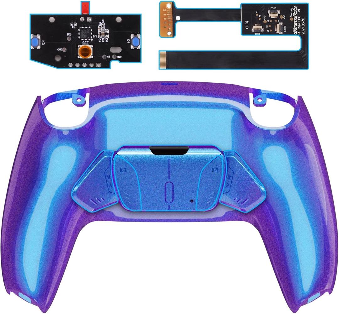 eXtremeRate Chameleon Purple Blue Programable RISE4 Remap Kit for PS5 Controller BDM-010 BDM-020 Models, Upgrade Board & Redesigned Back Shell & 4 Back Buttons for PS5 Controller