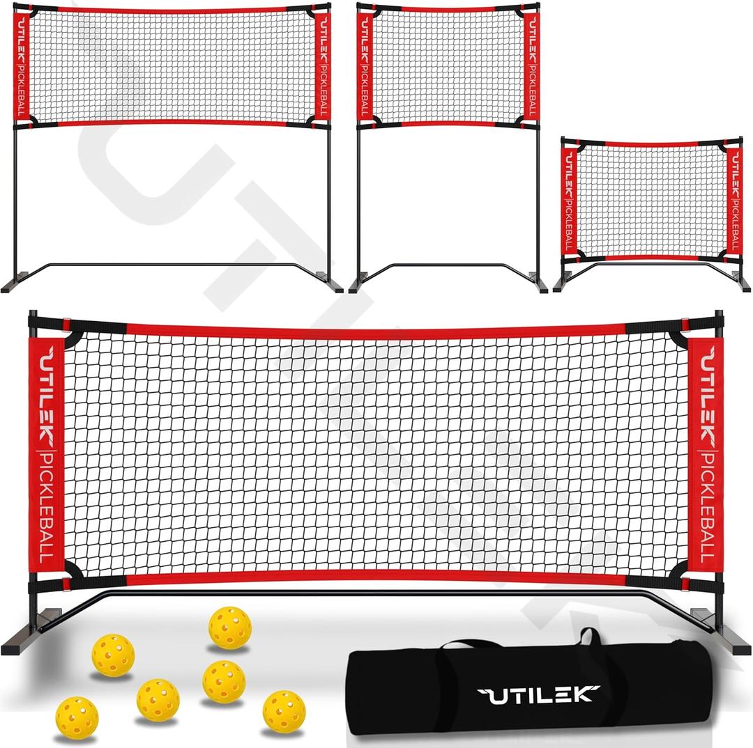 Mini Pickleball Dink Net, Small Size Set 4ft + 7ft, Paddles, Court Markers, 6 Balls, Bag, Rebounder Practice Trainer, Master Pickle Ball, Home Equipment Portable, Adjustable, Indoor, Outdoor, Driveway