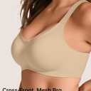 Vertvie Wireless Bras Women Seamless Jelly Supportive Mesh Crossover Bra No Underwire Push Up Full Coverage T-Shirt Bralette Large
