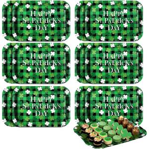 Yungyan 12 Pcs St. Patrick's Day Serving Trays 13 x 9 Inch Large Shamrock Food Trays Platters Paper Candy Dishes for St. Patrick's Day Party Wedding Engagement Party Serving Food Snack Cookies Dessert