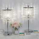 Boncoo Crystal Table Lamp Set of 2 Touch Control, Crystal Lamps with USB Ports Elegant Shade Bedside Lamp Silver, Dimmable Touch Table Lamp for Nightstand Bedroom Living Room, 4W LED Bulb Included