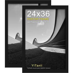 24x36 Poster Frame 2 Pack, Black Poster Frames 24 x 36 inches for Pictures and Art Prints, 36x24 Picture Frame Horizontal or Vertical Wall Mounting