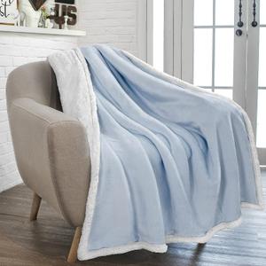 PAVILIA Sherpa Fleece Throw Blanket for Couch, Light Blue, Plush Soft Fuzzy Sofa Blanket, Cozy Reversible Winter Throw for Women Men, 50x60 Inches