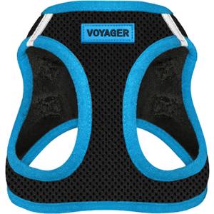 Best Pet Supplies - All Weather Mesh/Plush, Reflective, No Pull Harness for Small, Medium Dogs, Cats - Secure with Hook & Loop Fastener, Buckle, Double D-Rings - Black/Blue Trim, L (L (Chest: 18 - 20.5"))