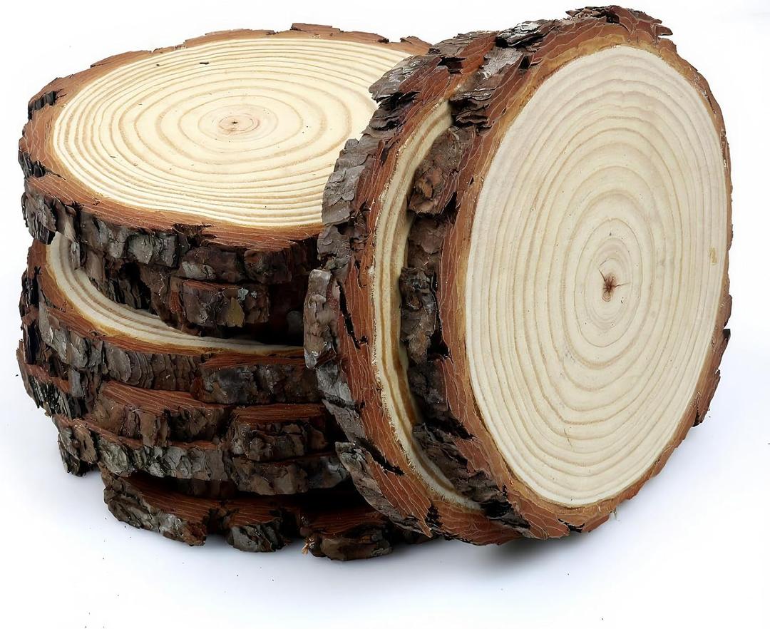 Large Wood Slices for Centerpieces, Natural Rustic Wooden Rounds, 8-9 Inch, Set of 10, for Wedding Tables, Events, Home Decor