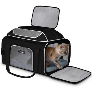 Petskd Top-Expandable Pet Carrier 19x13x9 Inches Southwest Allegiant Airlines Approved, Soft-Sided Carrier for Small Dog Under 12 lbs and Large Cat Under 15 lbs(Black)