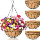 4 Pack 14 Inch Hanging Baskets for Plants Outdoor Metal Hanging Planters with Coco Coir Liner Round Wire Plant Holder Hanging Flower Pots for Outdoor Patio Lawn Balcony Garden Decor - Geometric