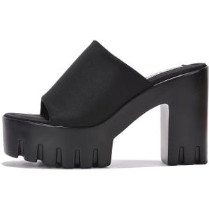 Womens Sandals Shoes Platform Sandal Open Toe Retro Chunky Lug Sole Comfortable Slip On Mule +Memory Foam (10, Black)