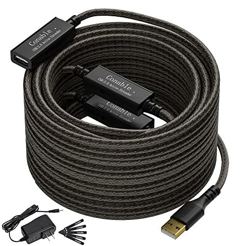 Active USB Extension Cable 150 Feet, USB 2.0 A Male to Female Repeater Cord, with 3 Extension Chipsets Signal Booster, 22AWG Tinned Pure Copper, (AC Power Supply Included)