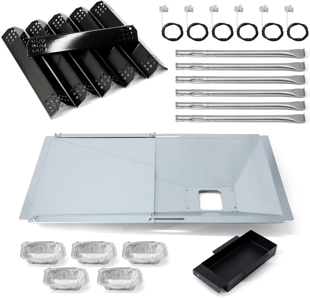 Replacement Parts for Nexgrill 720-0896B 720-0896 720-0896E 720-0882A 720-0925P 720-0925, Grease Tray, 6 Pack Burner Tubes & Ignitors & Flame Tamers for Nexgrill 6 Burner 720-0896B Gas Grill