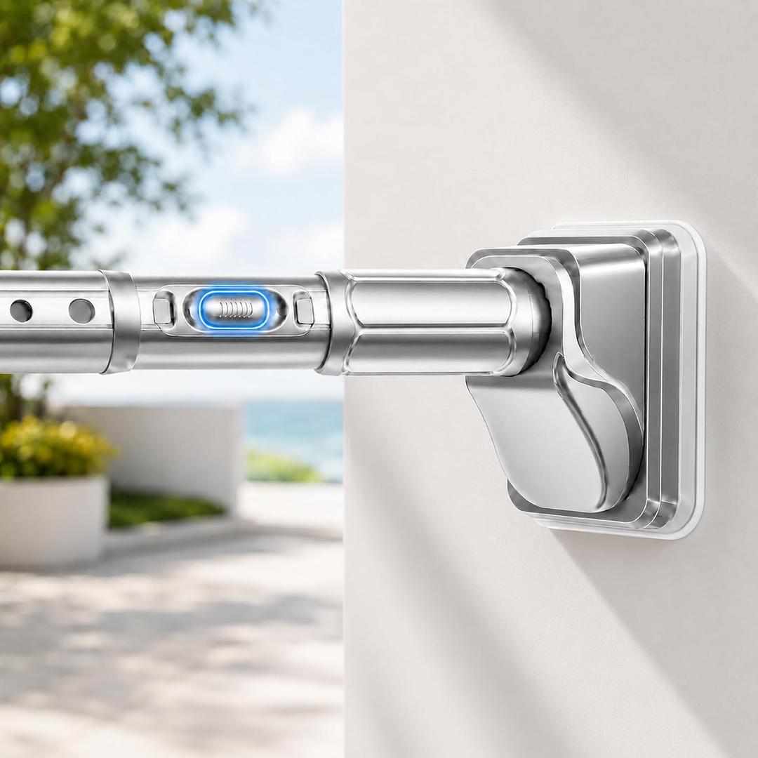 JILRON Tension Shower Curtain Rod 41-200in(3.41-16.6ft),No Drill Silver Color Spring Rod,Versatile-1.26" dia,One-Click Stretch Design, Upgraded Anti-Slip Pads
