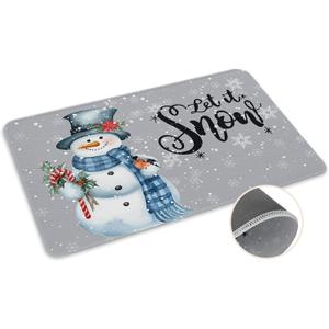 Christmas Snowman Doormat Rugs Outdoor/Indoor Let It Snow Winter Holidays Non-Slip Entrance Welcome Matt for Front Door/Bathroom/Kitchen/Bedroom/Patio/Entryway Mats,20"x31.5", Grey White Snowflakes