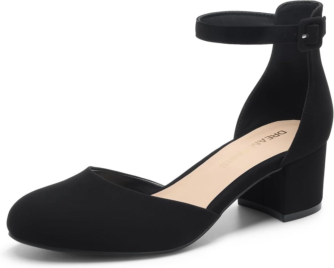 DREAM PAIRS Women's Closed Round Toe Low Block Heels Ankle Strap Chunky Heel Pumps Dress Wedding Office Party Shoes, Size 8 