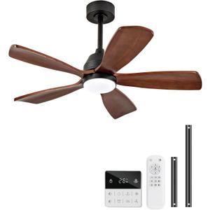 42 Inch Ceiling Fans with Lights and Remote, 5 Blades Wood Ceiling Fan with Light, Dimmable, Wall Switch, Reversible DC Motor, Modern Indoor Outdoor Ceiling Fans for Patios Bedroom