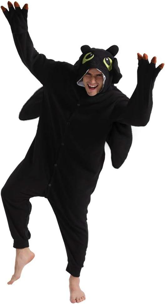 dressfan Animal Dragon Onesie Costume Halloween Cosplay Costume Christmas Pajamas for Unisex Adults Teens Black&White