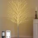 7FT Lighted Birch Tree with 1200 LED Warm White Lights, 8 Twinkle Modes, Timer, Dimmable Artificial Light Up Twig Christmas Tree for Indoor Outdoor Xmas Holiday Party Decor