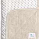 lulumoon Baby Blankets for Newborn Muslin: Thermal Minky Dotted Backing - Cotton Receiving Blanket for Baby Essential & Registry Gift 30"x40"(Ivory)