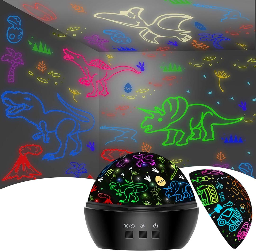Dinosaur Night Light Toys for 3-8 Year Old Boys,2 in 1 Dino Projection for 2-10 Year Kids,Boys Girls Gifts,Suitable for Chirstmas Xmax Easter Birthday (Black)