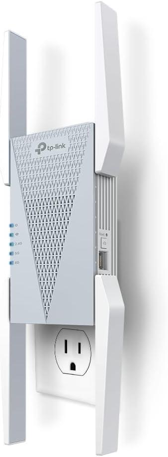 TP-Link RE813XE AXE5400 Wi-Fi 6E Range Extender w/Ethernet Port | 5.4 Gbps Tri-Band Wireless Repeater Amplifier | Up to 2800 Sq. Ft., 96 Devices | 6 GHz Band, 160 MHz | APP Setup | OneMesh Compatible