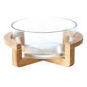 Cabilock Versatile 10 Oz Glass Salad Bowl with Bamboo Base - Heat Resistant Serving Bowl for Fruits, Snacks, and Desserts - Microwave Safe, Dishwasher Safe (7.08 X 5.90 X 3.14 Inch)