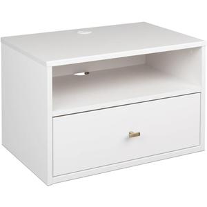 Prepac Floating Shelf Side Table with Drawer and Brushed Brass Knobs, Modern Floating Nightstand 15" D x 22.5" W x 14.5" H, White, WDBW-1411-1
