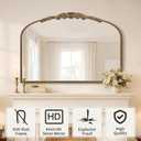 Besdomus Gold Large Fireplace Mirror: 48"x33" Baroque Vintage Arched Mirror