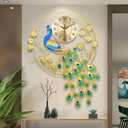 FMTAD 36.6 Inch Large Peacock Wall Clock Non-Ticking Silent, Creative Decorative Peacock Clock 3D Luxury Mid Century Big Wall Clocks for Living Room Bedroom Dining Room Decor