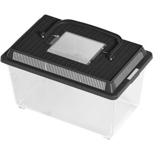 Reptile Keeper - 23x13x15.5cm Cric Ket Cage, Outdoor Container, Reptile Feeding Box Lizard Tarantula | Portable Habitat Feeding Box with Handle Tank Carrier for Pet, Gecko Frog (Black)