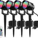 Christmas Halloween Spotlight Outdoor RGB Spot Lights, 12W Color Changing Landscape Lights for Yard Patio Garden Pathway Decor 120V Waterproof Landscape Spotlights with Remote(4 Pack)
