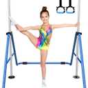 Tepemccu Expandable Gymnastics Bars, Adjustable Height Gymnastic Horizontal Bars, Children Folding Training Bar for Kids (Blue)